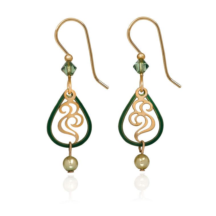 hallmark Silver Forest Green and Gold Open Teardrop Earrings