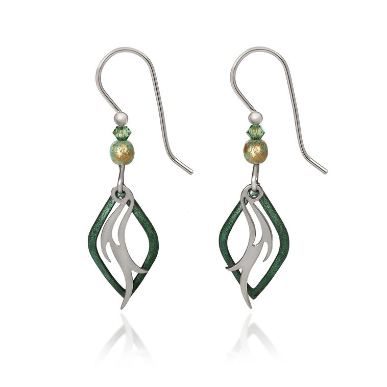 hallmark Silver Forest Green and Silver-Tone Flame Layered Metal Drop Earrings