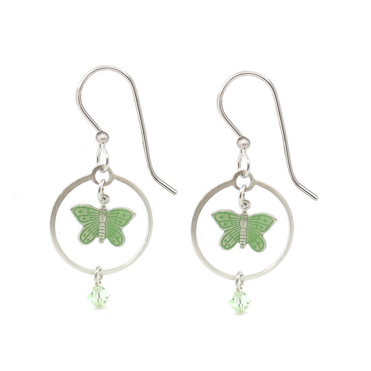 hallmark Silver Forest Green Butterfly Silver Metal Drop Earrings