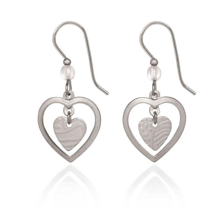 hallmark Silver Forest Heart in Open Heart Silver Metal Drop Earrings