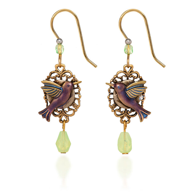 hallmark Silver Forest Hummingbird Layered Gold Metal Filigree Drop Earrings