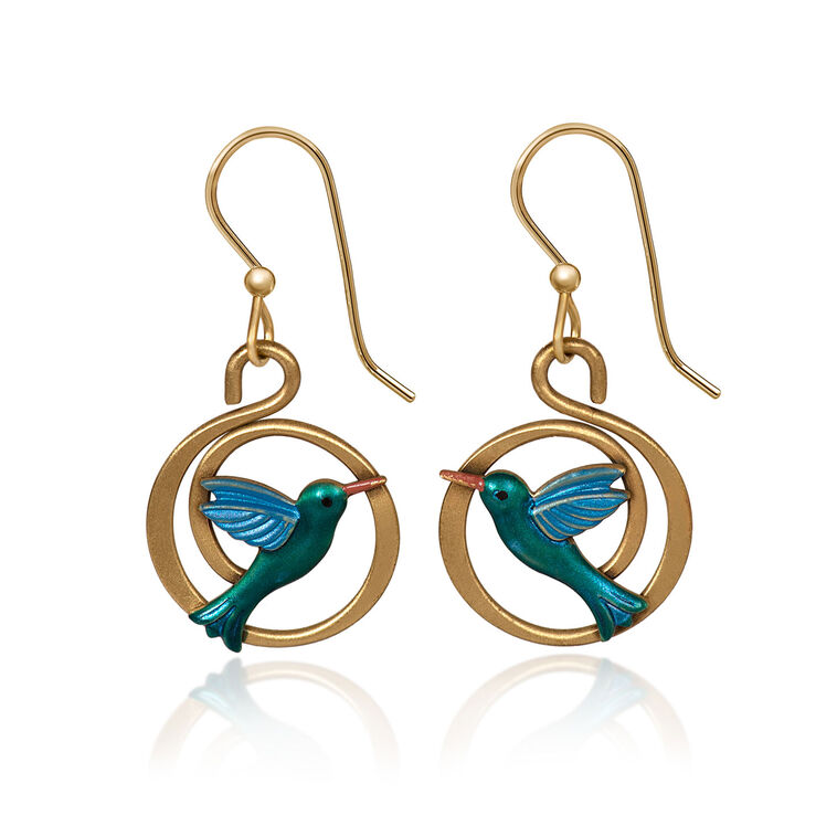 hallmark Silver Forest Hummingbird on Gold-Tone Coil Drop Earrings