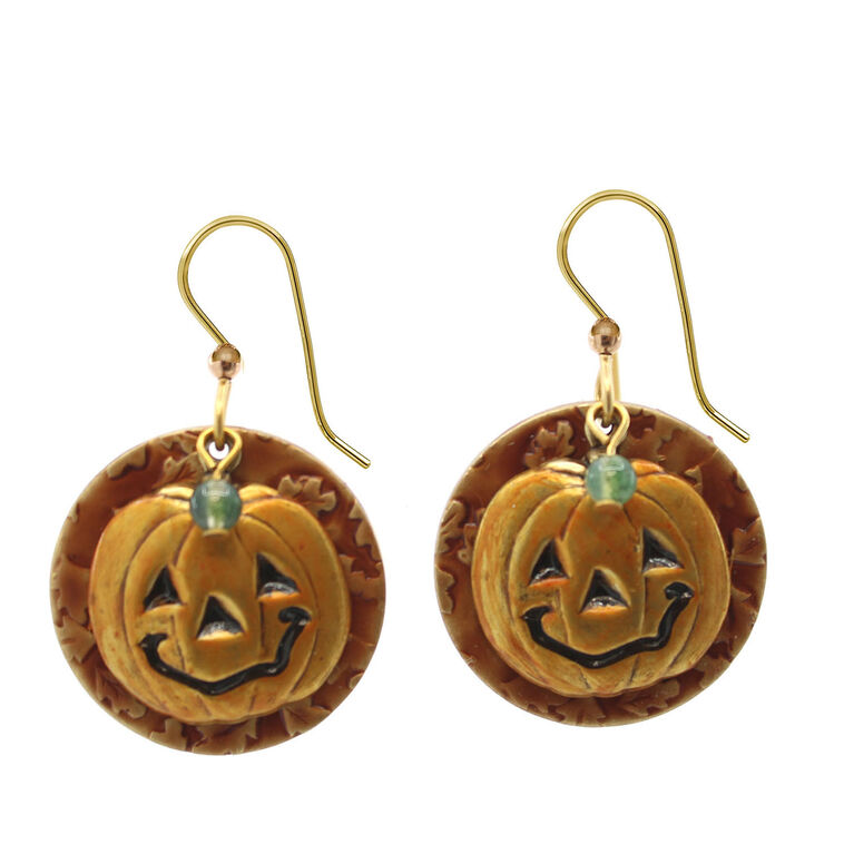 hallmark Silver Forest Layered Jack-o'-Lantern Gold Metal Drop Earrings