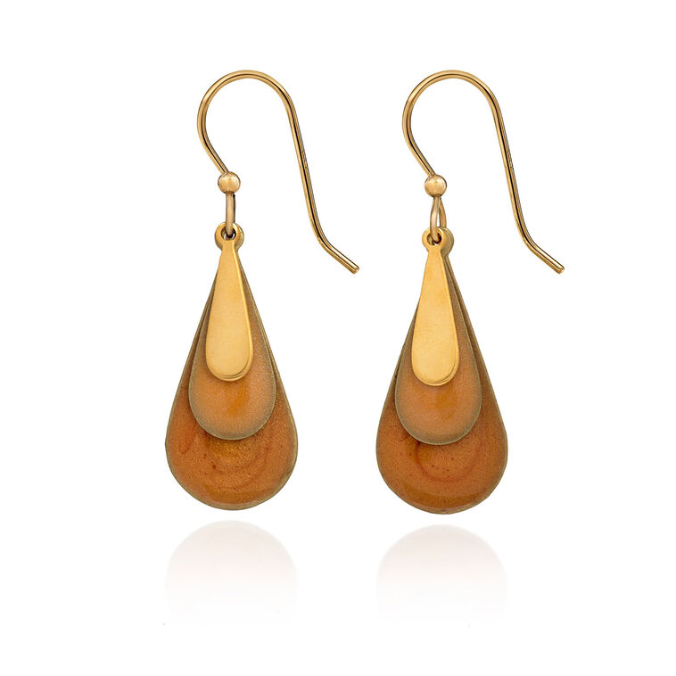 hallmark Silver Forest Lovely Layered Peach and Gold Metal Teardrop Earrings