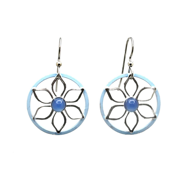 hallmark Silver Forest Open Flower With Blue Onyx Silver Metal Earrings
