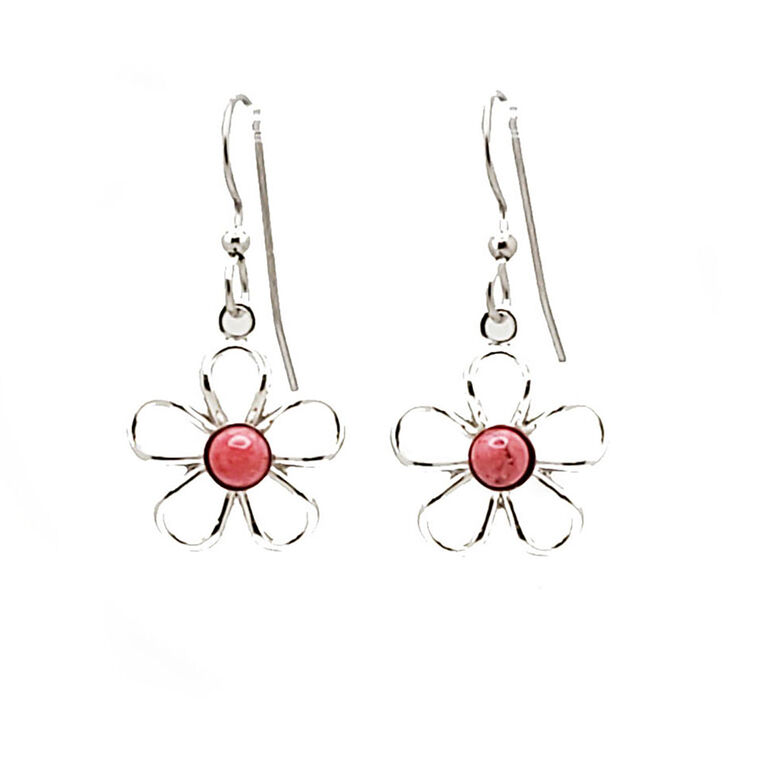 hallmark Silver Forest Open Flower With Pink Stone Silver Metal Drop Earrings