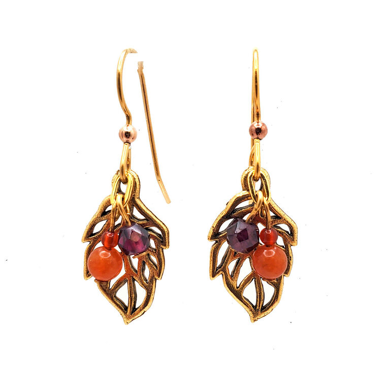 hallmark Silver Forest Open Leaf With Bead Cascade Metal Drop Earrings