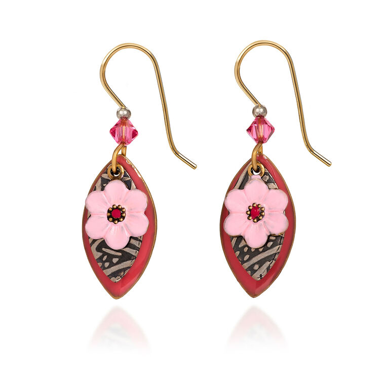 hallmark Silver Forest Pink and Silver Metal Flower Drop Earrings
