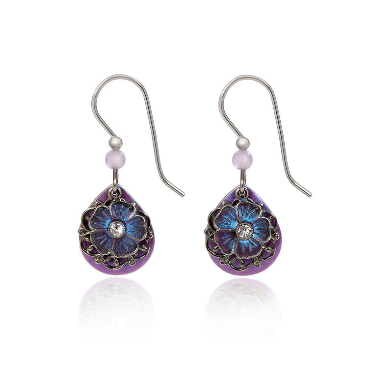 hallmark Silver Forest Purple Teardrop With Silver-Tone Filigree Flower Layered Drop Earrings