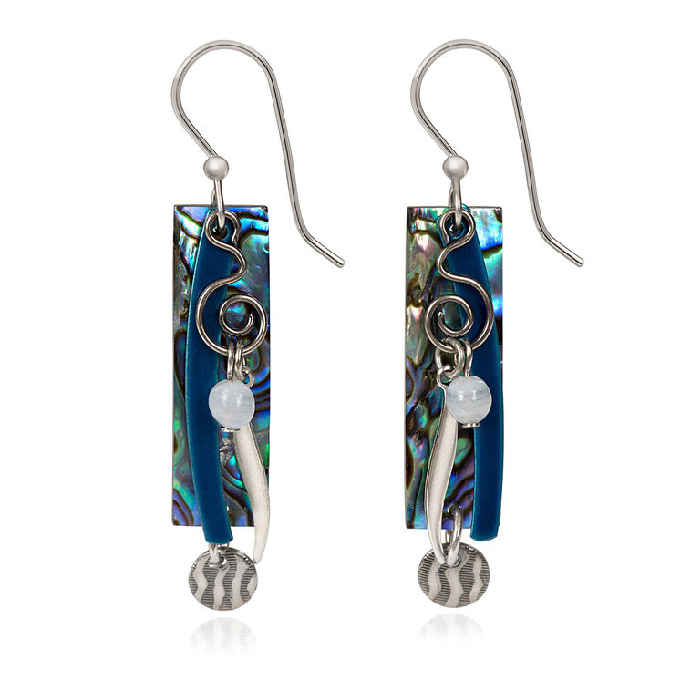 hallmark Silver Forest Rectangle With Coil and Beads Drop Earrings