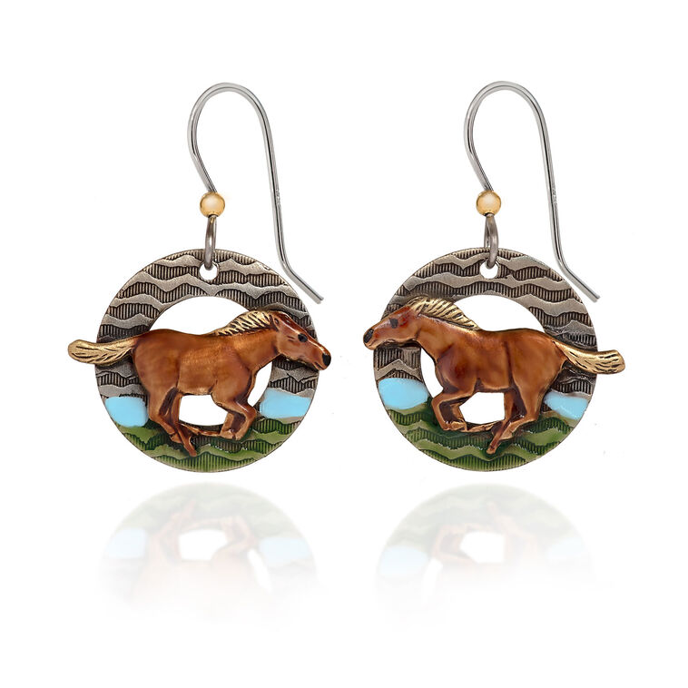 hallmark Silver Forest Running Horse Silver Metal Drop Earrings