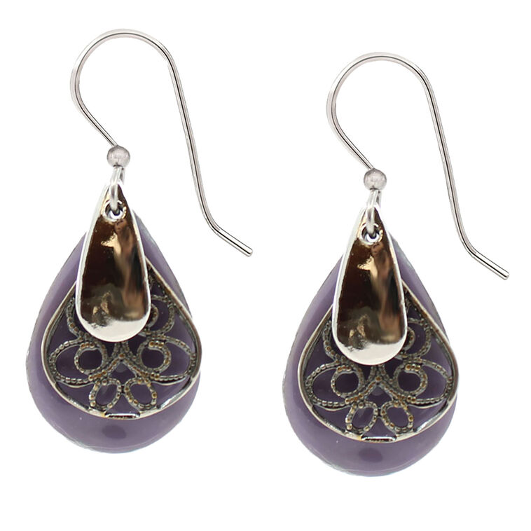 hallmark Silver Forest Silver Metal and Lavender Layered Teardrop Earrings