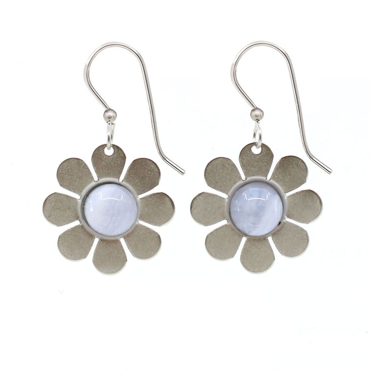 hallmark Silver Forest Silver Metal Daisy With Blue Lace Agate Drop Earrings