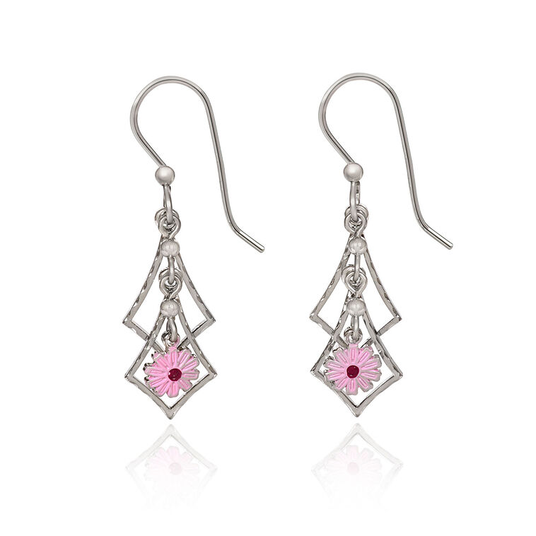 hallmark Silver Forest Silver-Tone Cascading Diamonds With Flower Dangle Earrings