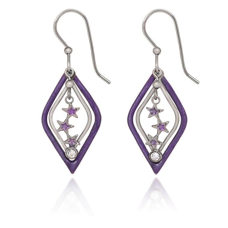 hallmark Silver Forest Stars Silver and Purple Drop Earrings