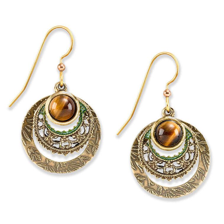 hallmark Silver Forest Tiger Eye Stone Gold Metal Drop Earrings