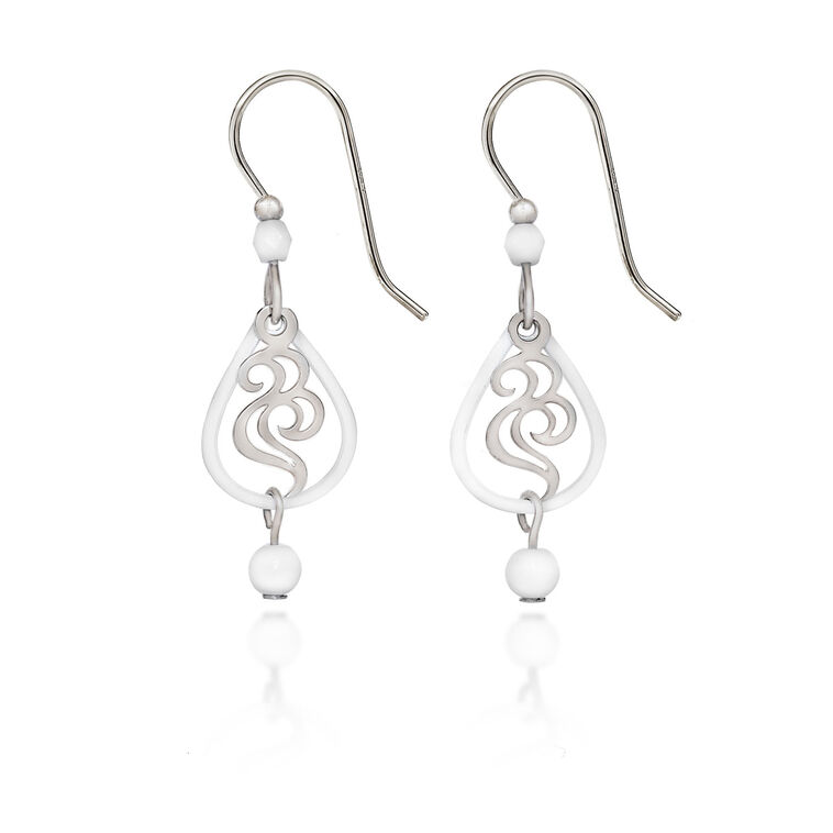 hallmark Silver Forest White and Silver-Tone Open Teardrop Earrings