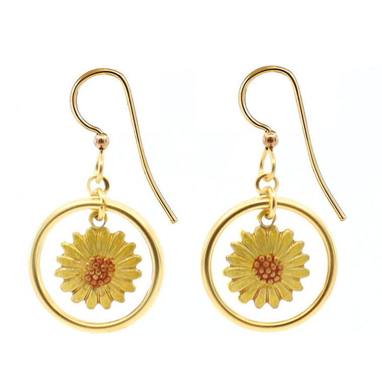 hallmark Silver Forest Yellow Sunflower Gold Metal Drop Earrings