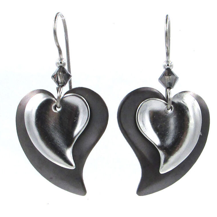 hallmark Silver Modern Hearts Layered Metal Drop Earrings