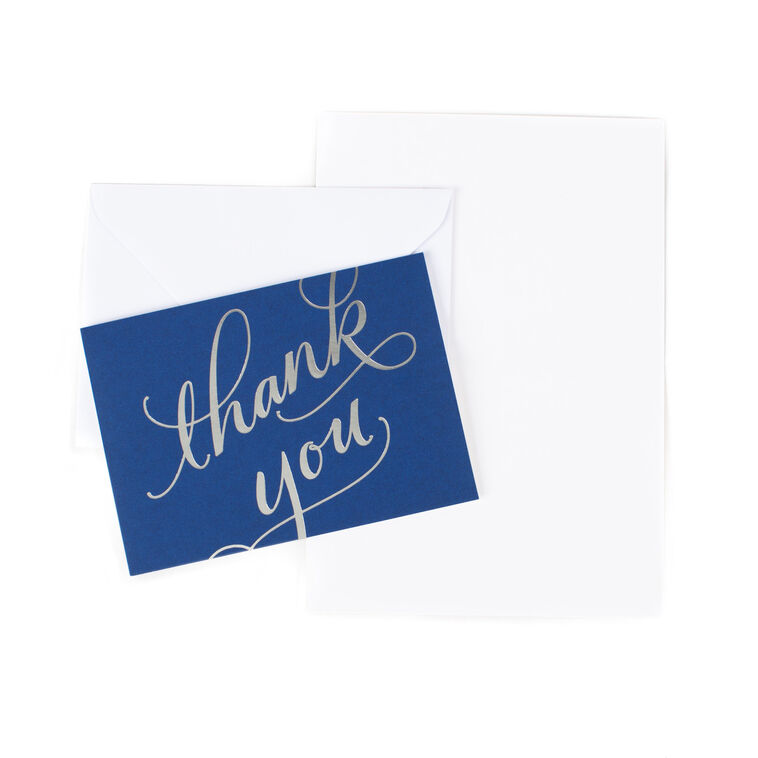 Hallmark Silver Script On Blue Blank Thank-You Notes Box Of 40