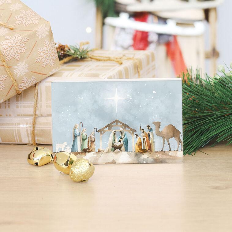 Hallmark Sincere Surroundings Watercolor Nativity Scene Wood Block