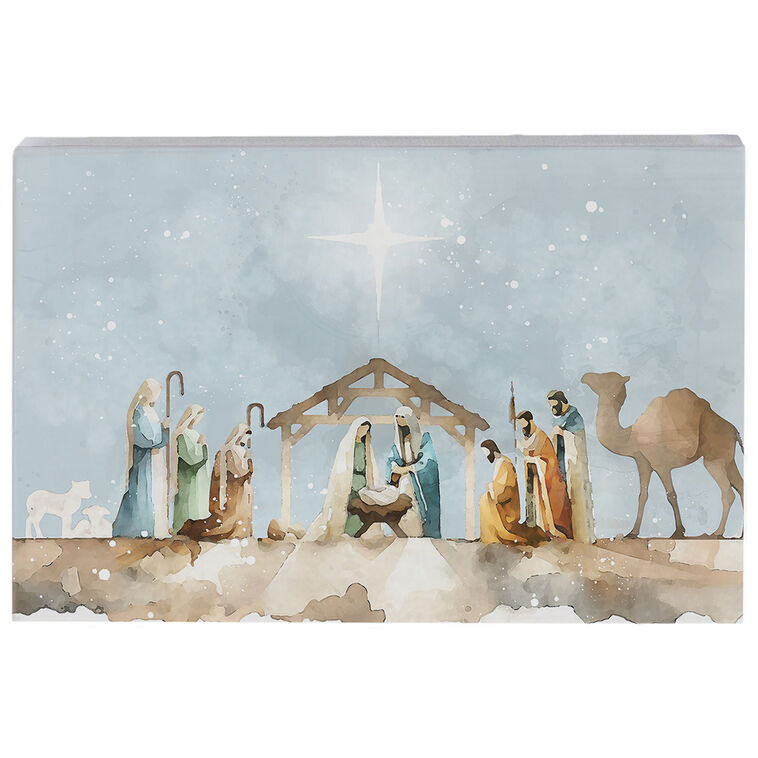 hallmark Sincere Surroundings Watercolor Nativity Scene Wood Block