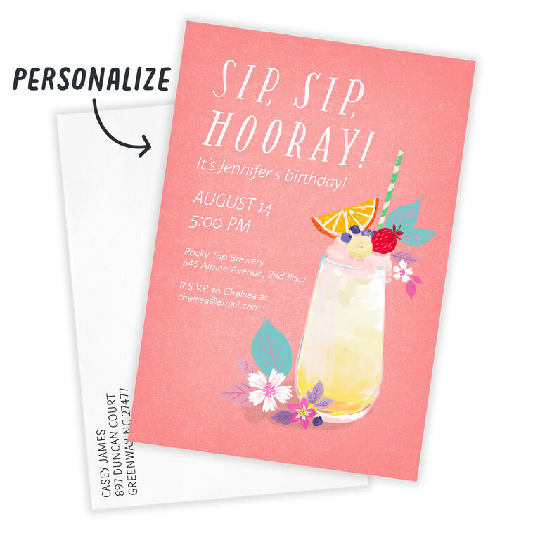 Hallmark Sip Sip Hooray Fruity Drink Flat Birthday Invitation