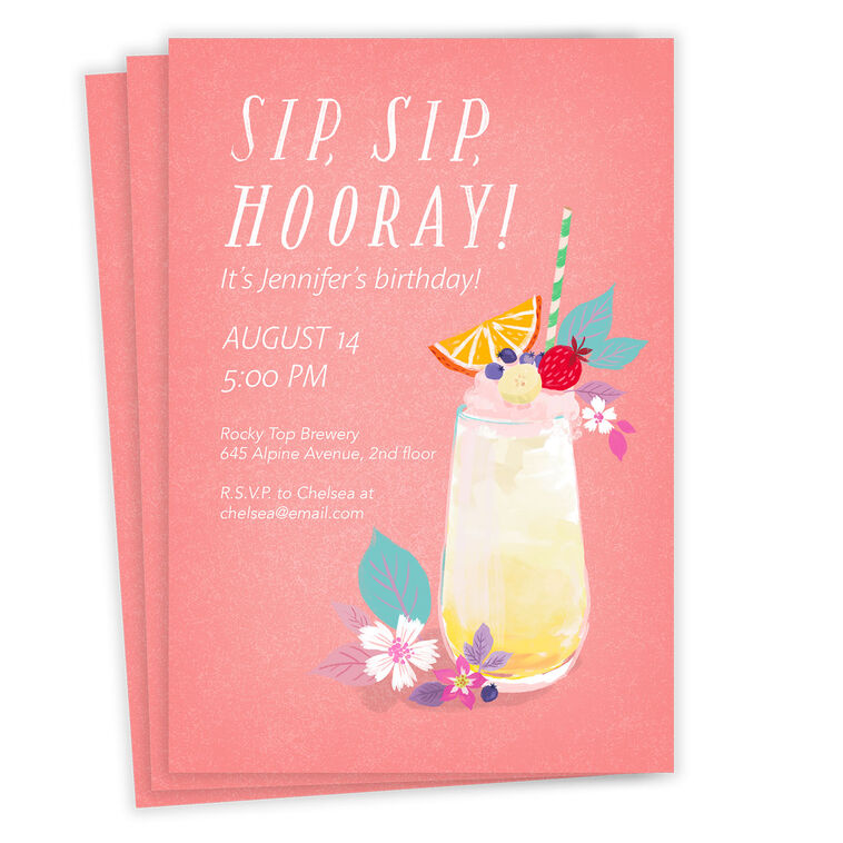 hallmark Sip Sip Hooray Fruity Drink Flat Birthday Invitation