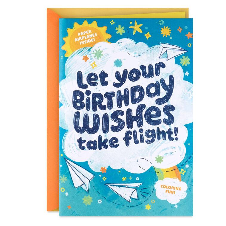hallmark Sky's the Limit Birthday Card for Kids With Coloring Sheets and Paper Airplane Activity