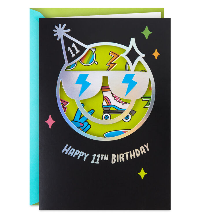 hallmark Smiley Face With Sunglasses 11th Birthday Card With Stickers