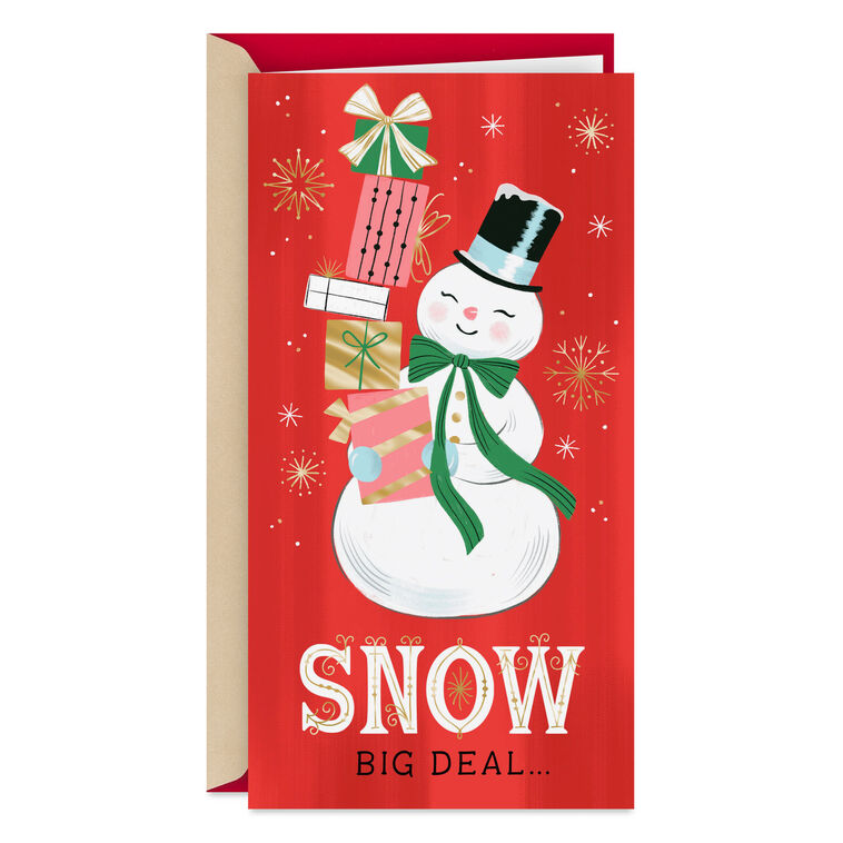 hallmark Snow Big Deal Vintage Snowman Money Holder Christmas Card