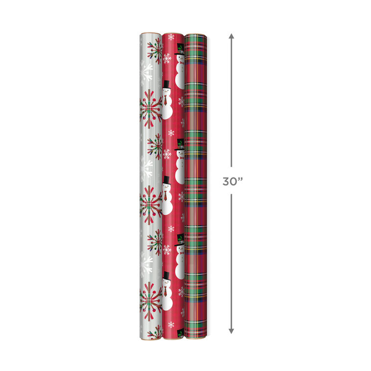 Hallmark Snow Merry 3-Pack Foil Christmas Wrapping Paper Assortment 60 Sq. Ft