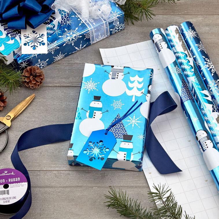 Hallmark Snow Scenes Metallic 3-Pack Assorted Wrapping Paper Roll Bundle 60 Sq. Ft. Total