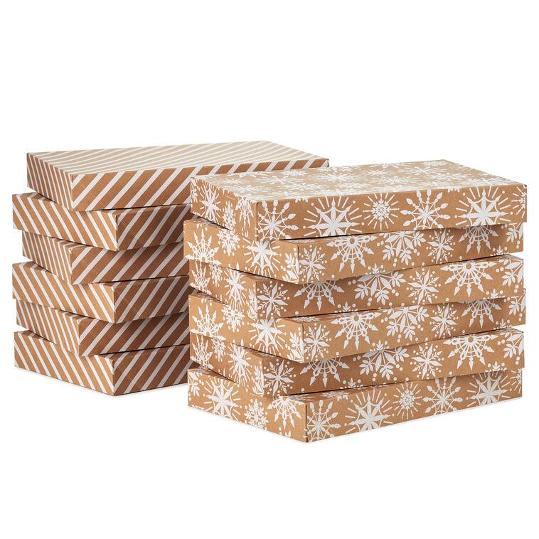 Hallmark Snowflakes And Stripes 12-Pack Designed Brown Shirt Boxes