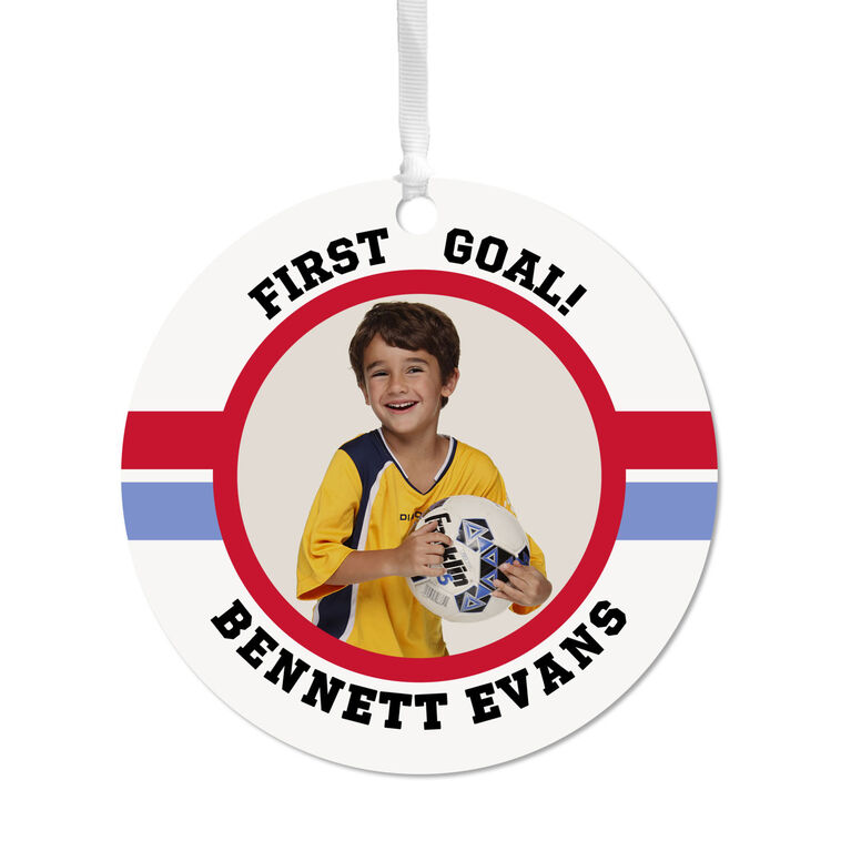 hallmark Soccer Round Metal Personalized Ornament Custom Photo and Text