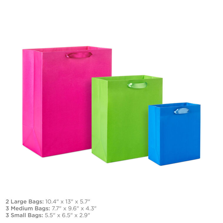 Hallmark Solid Colors 8-Pack Assorted Gift Bag Bundle