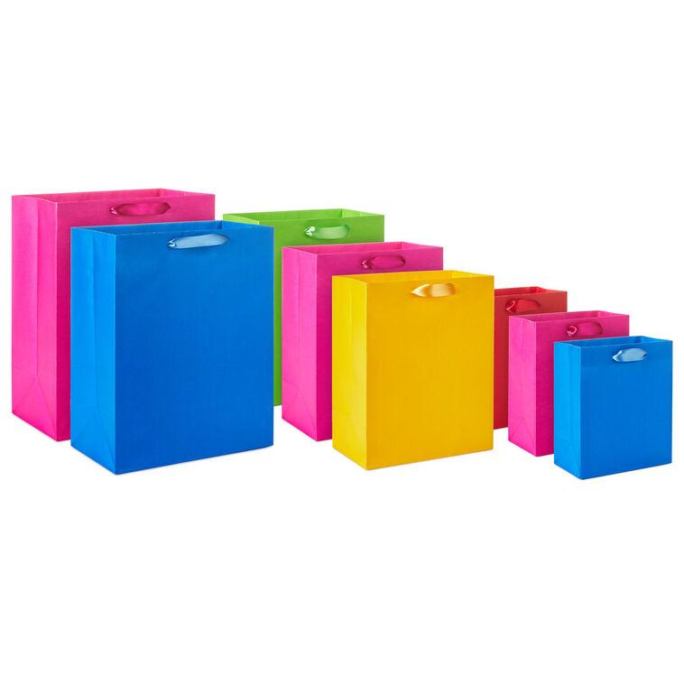 hallmark Solid Colors 8-Pack Assorted Gift Bag Bundle
