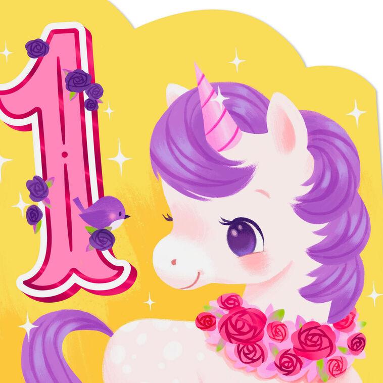 Hallmark Sparkles And Rainbows Cute Unicorn First Birthday Card