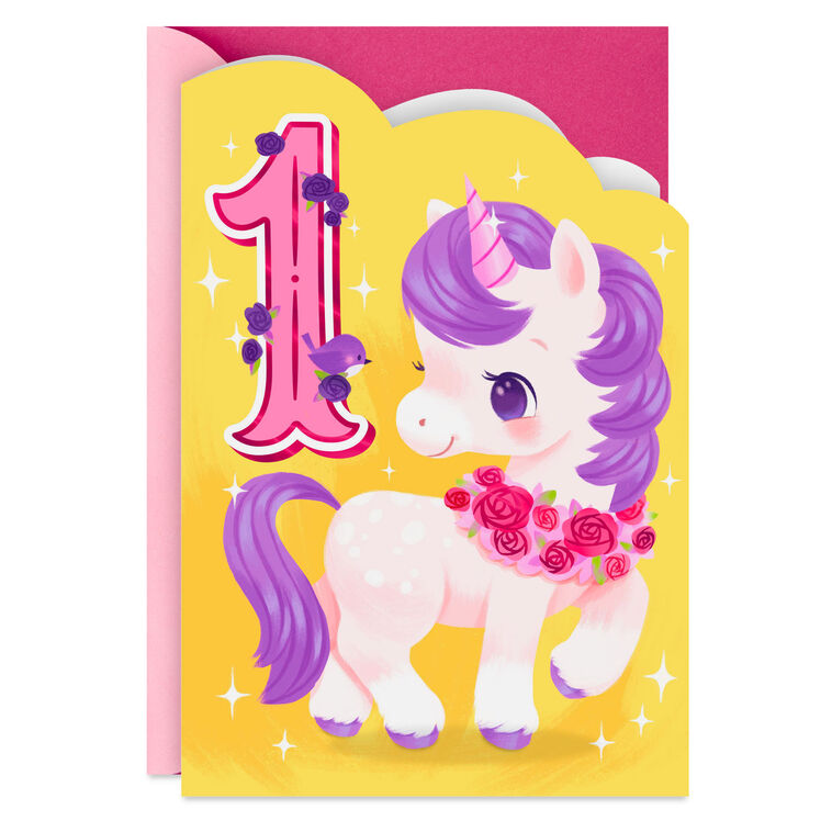 hallmark Sparkles and Rainbows Cute Unicorn First Birthday Card