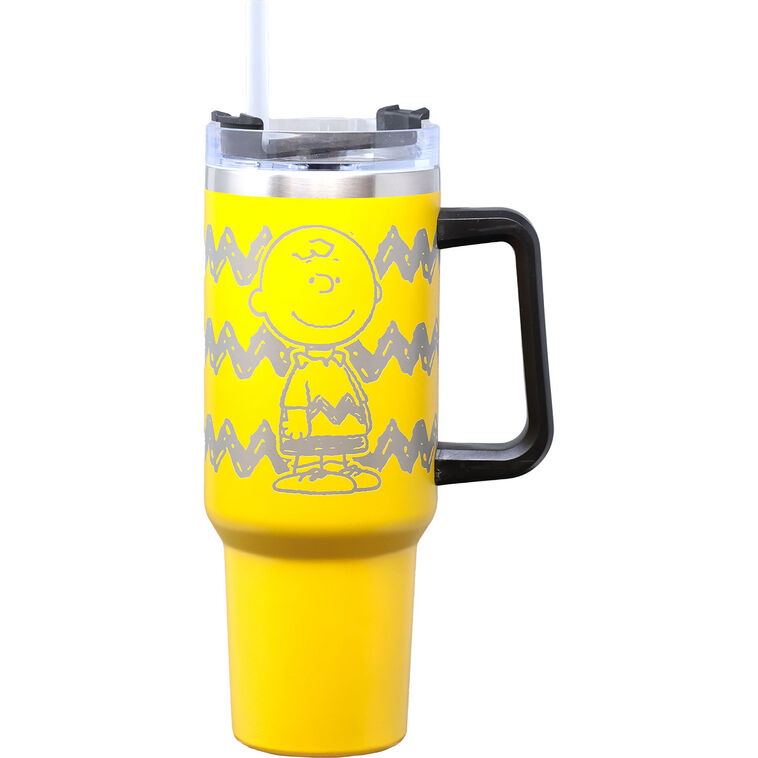 hallmark Spoontiques Peanuts Charlie Brown Yellow Stainless Travel Tumbler 40 oz