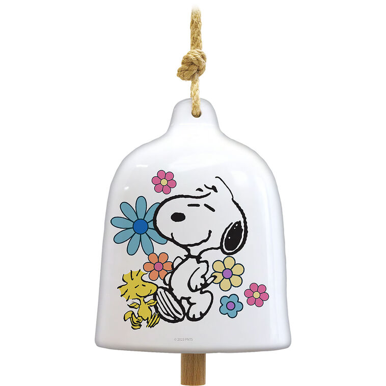 hallmark Spoontiques Peanuts Snoopy and Flowers Ceramic Garden Bell 6"