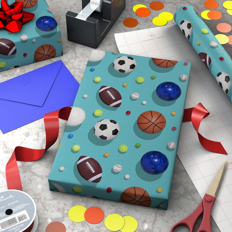 Hallmark Sports Balls On Blue Wrapping Paper 20 Sq. Ft