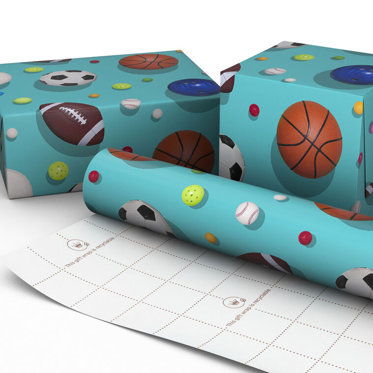 Hallmark Sports Balls On Blue Wrapping Paper 20 Sq. Ft
