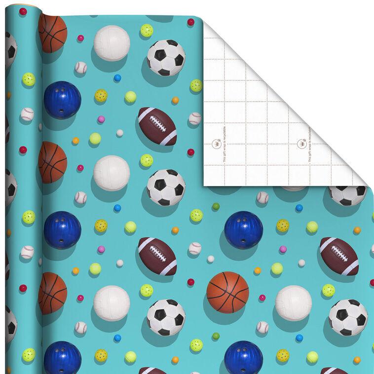 hallmark Sports Balls on Blue Wrapping Paper 20 sq. ft