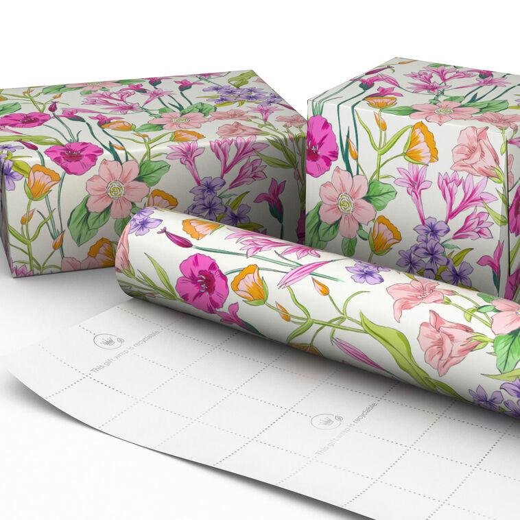 Hallmark Spring Flowers On White Wrapping Paper Roll 20 Sq. Ft