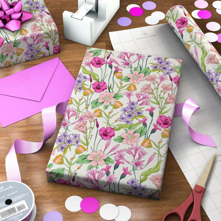 Hallmark Spring Flowers On White Wrapping Paper Roll 20 Sq. Ft