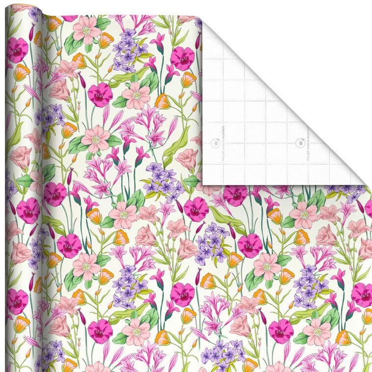 hallmark Spring Flowers on White Wrapping Paper Roll 20 sq. ft