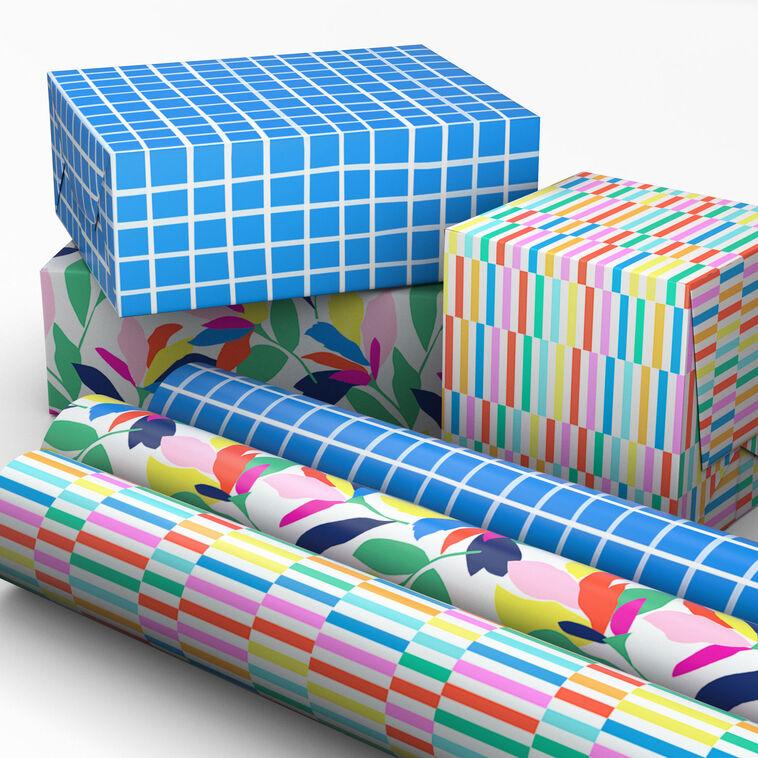 Hallmark Springtime Brights 3-Pack Assorted Wrapping Paper Mini Roll Bundle 45 Sq. Ft. Total