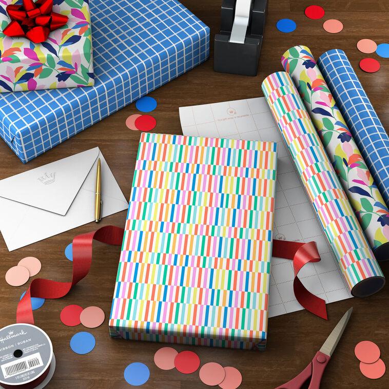 Hallmark Springtime Brights 3-Pack Assorted Wrapping Paper Mini Roll Bundle 45 Sq. Ft. Total