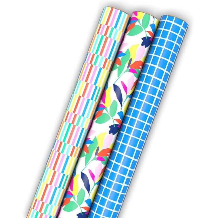 hallmark Springtime Brights 3-Pack Assorted Wrapping Paper Mini Roll Bundle 45 sq. ft. total
